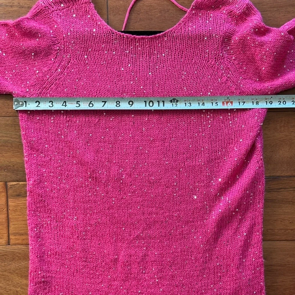 NWOT sparkly hot pink Size XS Knitted Leilani Dress silver sequin detail